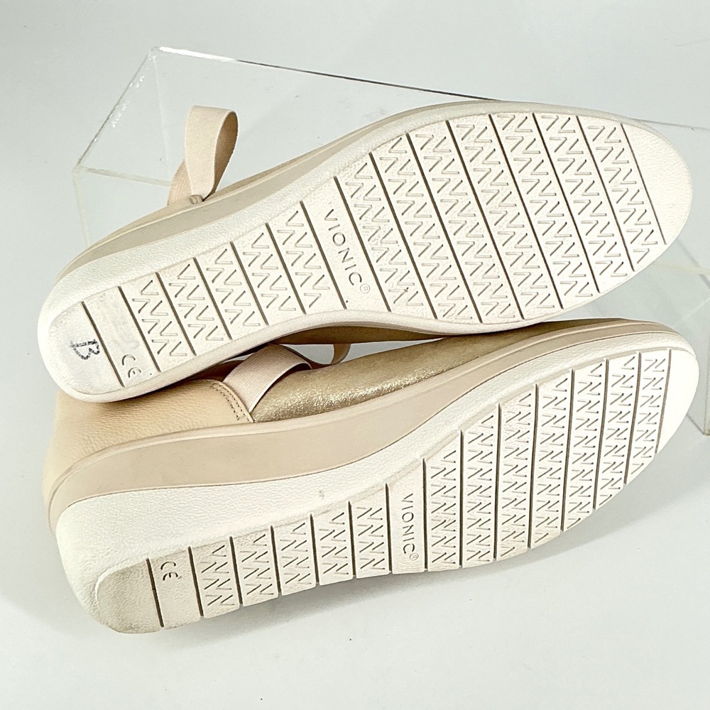 Vionic Size 9 Gold Leather Elastic Ankle Strap Wedge Sneakers NEW Ellery‎ $116 - Picture 10 of 12